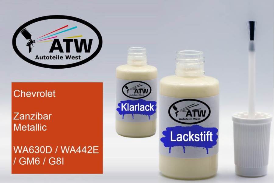 Chevrolet, Zanzibar Metallic, WA630D / WA442E / GM6 / G8I: 20ml Lackstift + 20ml Klarlack - Set, von ATW Autoteile West.